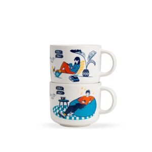 Store Shay Ceramic Couple Mug Set, Set of 2, Off White, 350ml | His & Her Coffee Cup | Matte Finish | Large Mug for Coffee | Premium Ceramic Coffee Cup (His & Her)