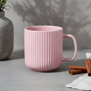 Store CRAF10 Linear Luxe Ceramic Coffee/Milk Mugs, 340 ML, Dishwasher & Microwave Safe, Pink, Set of 1